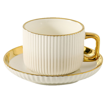 Kafas krūžu un apakštasīšu komplekts, keramika, latte-art detaļas, mūsdienīgs minimālisms, 12 daļu komplekts 6 personām, ar drukātu logotipu