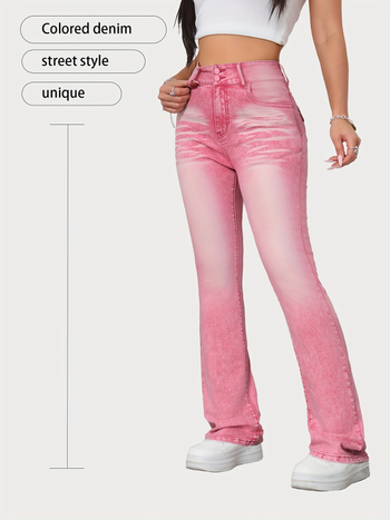 Džinsi ar augstu jostu, nedaudz platāki pie apakšas, kokvilna, vidēja elastība