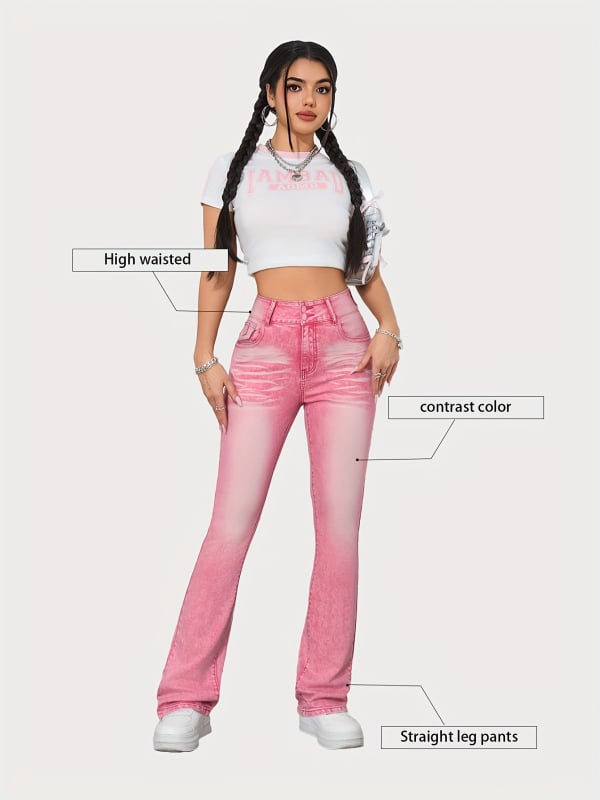 Džinsi ar augstu jostu, nedaudz platāki pie apakšas, kokvilna, vidēja elastība