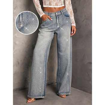 Sieviešu džinsi no denim auduma, taisni kāji, brīvs piegriezums, flīsa odere, dubulta josta ar šņoru