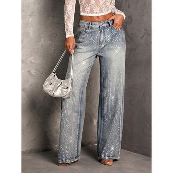 Sieviešu džinsi no denim auduma, taisni kāji, brīvs piegriezums, flīsa odere, dubulta josta ar šņoru