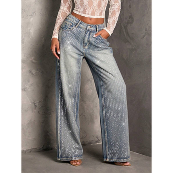 Sieviešu džinsi no denim auduma, taisni kāji, brīvs piegriezums, flīsa odere, dubulta josta ar šņoru