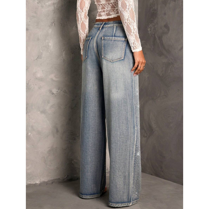 Sieviešu džinsi no denim auduma, taisni kāji, brīvs piegriezums, flīsa odere, dubulta josta ar šņoru