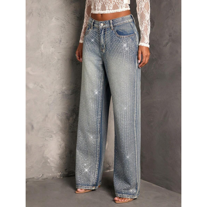 Sieviešu džinsi no denim auduma, taisni kāji, brīvs piegriezums, flīsa odere, dubulta josta ar šņoru