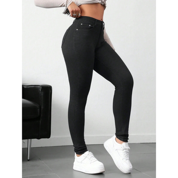 Džinsi ar augstu vidukli, izskalots džins, taisna piegriezuma, fleece odere, aizdare ar auklu