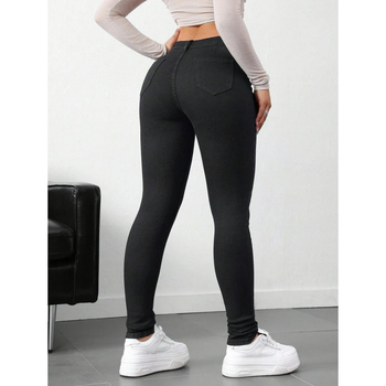 Džinsi ar augstu vidukli, izskalots džins, taisna piegriezuma, fleece odere, aizdare ar auklu