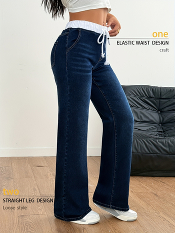 Džinsu bikses - augsta jostas vieta, platas kājas, vidēja elastība, garas