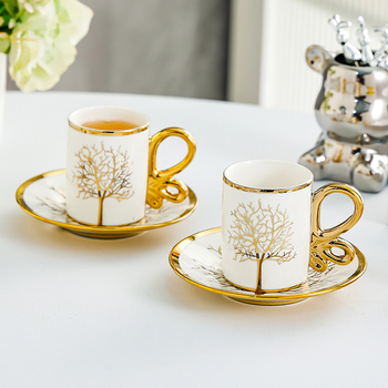 Haiqi керамичен комплект чаши за кафе и чинии – модерен стил, европейски дизайн, флорален мотив, електроплатирана повърхност, подаръчна кутия