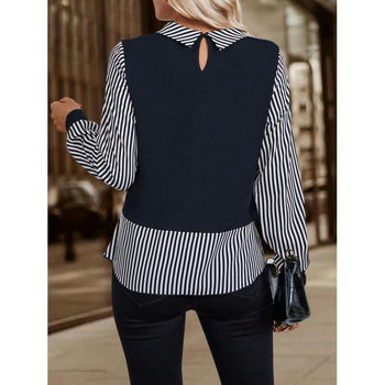 Bluza s prugama, okrugli vrat, dugi rukav, uski kroj (Poliester; prugama; okrugli vrat; dugi rukav; uski kroj)