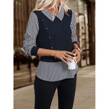 Bluza s prugama, okrugli vrat, dugi rukav, uski kroj (Poliester; prugama; okrugli vrat; dugi rukav; uski kroj)