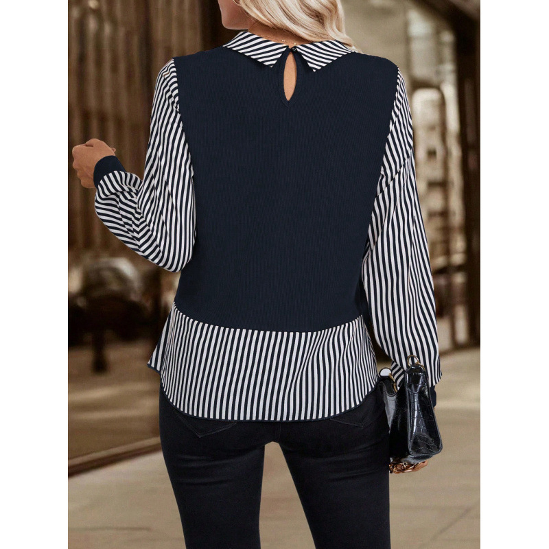 Bluza s prugama, okrugli vrat, dugi rukav, uski kroj (Poliester; prugama; okrugli vrat; dugi rukav; uski kroj)