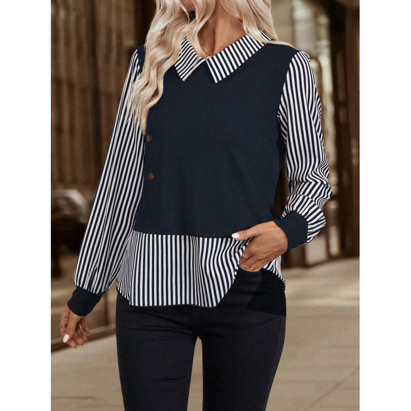 Bluza s prugama, okrugli vrat, dugi rukav, uski kroj (Poliester; prugama; okrugli vrat; dugi rukav; uski kroj)