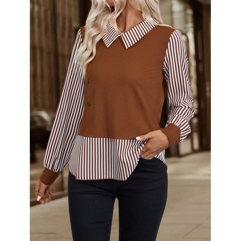 Bluza s prugama, okrugli vrat, dugi rukav, uski kroj (Poliester; prugama; okrugli vrat; dugi rukav; uski kroj)