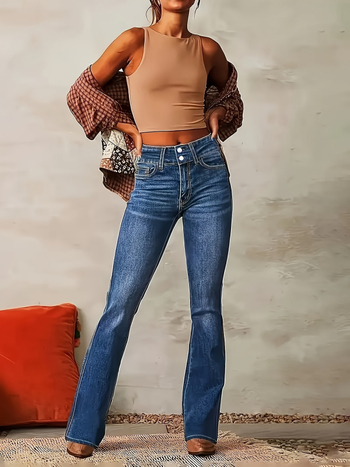 Džinsi ar elastīgu augstu vidukli, sling stils (Capri garums, augsts viduklis, Pavasaris 2025)