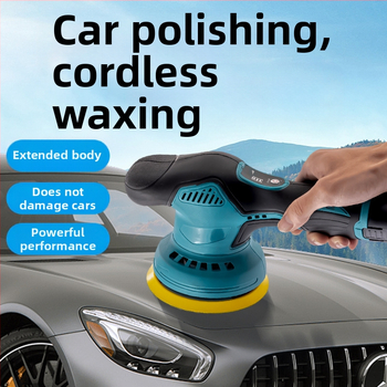 Портативен полиращ и восъчен апарат за автомобилно детайлиране, с 12V литиева батерия, вертикална работа, 2800–5000 об./мин, включва плоски и вълнообразни дискове, вълнен диск и шкурка