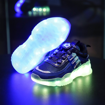 Παιδικά παπούτσια για τρέξιμο με επαναφορτιζόμενο LED φως, δίχτυωτό επάνω μέρος, EVA σόλα, κλείσιμο με περιστροφικό κουμπί, unisex, για άνοιξη-καλοκαίρι-φθινόπωρο