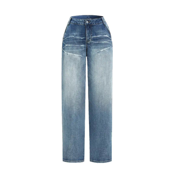 Sieviešu džinsi ar platām kājām no denima ar pūkainu apdari, izmazgāts denims, ļoti zems viduklis, mikro elastība