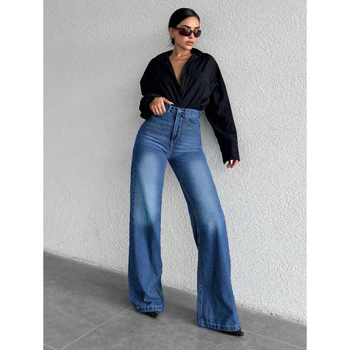 Džinsi, vaļīgs griezums, taisnas kājas, šņorēšanas aizvērums, poliesteru maisījums