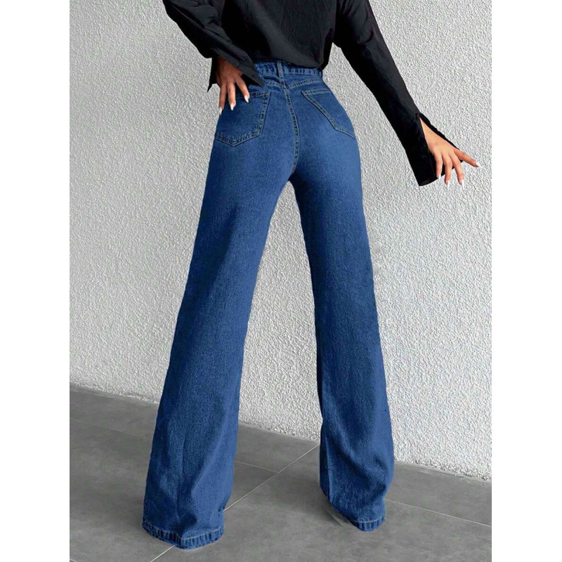 Džinsi, vaļīgs griezums, taisnas kājas, šņorēšanas aizvērums, poliesteru maisījums