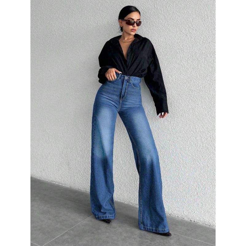 Džinsi, vaļīgs griezums, taisnas kājas, šņorēšanas aizvērums, poliesteru maisījums