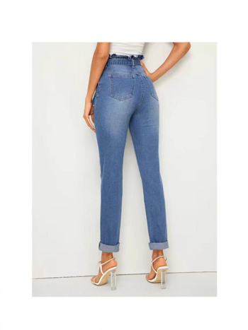 Džinsu šauras bikses ar augstu elastīgumu, vidukļa līmenis vidējā pakāpe, ilgs garums, kokvilna 50–70% un elastāns 30–50%