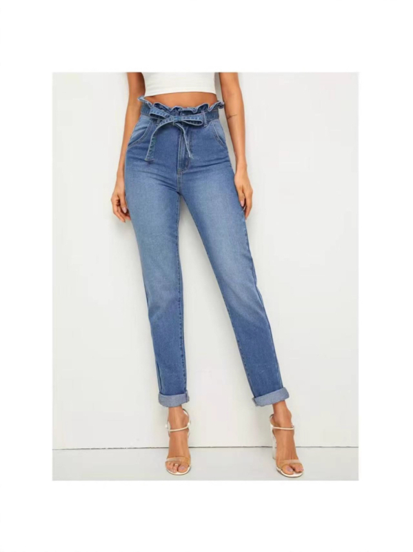 Džinsu šauras bikses ar augstu elastīgumu, vidukļa līmenis vidējā pakāpe, ilgs garums, kokvilna 50–70% un elastāns 30–50%