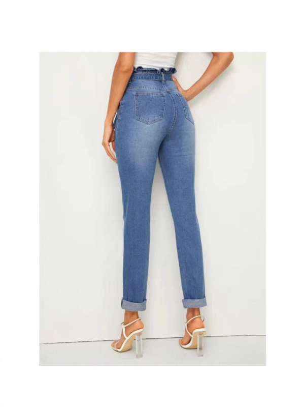 Džinsu šauras bikses ar augstu elastīgumu, vidukļa līmenis vidējā pakāpe, ilgs garums, kokvilna 50–70% un elastāns 30–50%