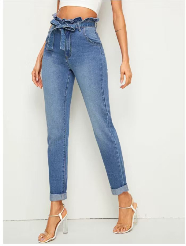 Džinsu šauras bikses ar augstu elastīgumu, vidukļa līmenis vidējā pakāpe, ilgs garums, kokvilna 50–70% un elastāns 30–50%