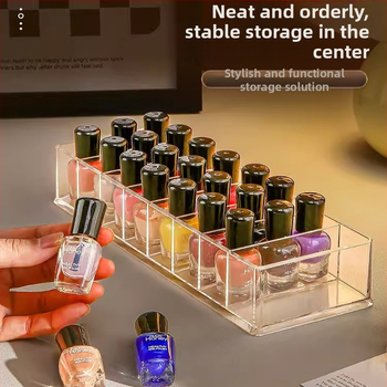 Stolna kutija za lak za nokte – 8 pretinaca, PS materijal, s pregradama, prozirna, kapacitet 1 L