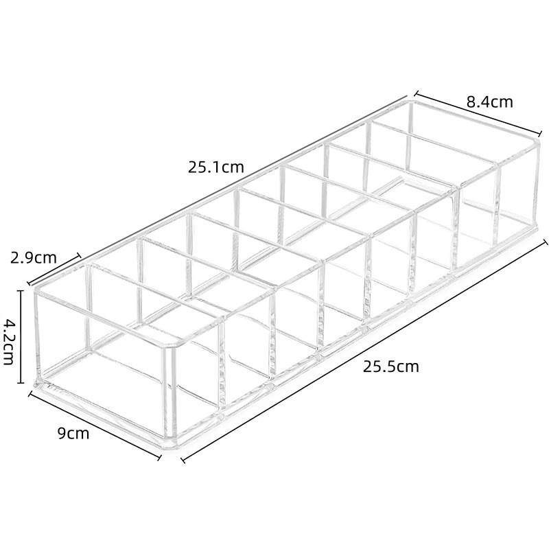 Stolna kutija za lak za nokte – 8 pretinaca, PS materijal, s pregradama, prozirna, kapacitet 1 L