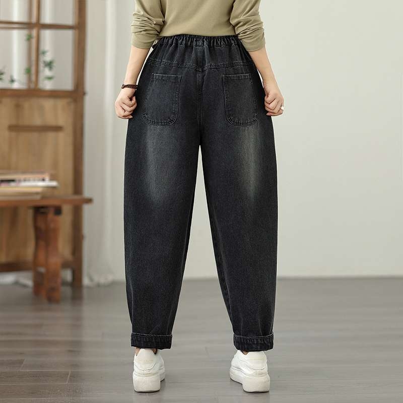 Női nadrágok, magas derék, bokáig érő, pamut-poliészter keverék hímzéssel, koreai stílusú egyenes szabás