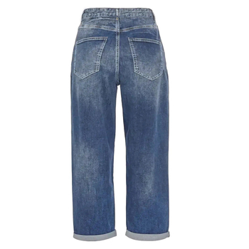 Džinsi ar taisnu līniju, vidējā jostas vieta, denims ar 50–70% kokvilnas un <30% poliester, augsta elastība