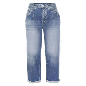 Džinsi ar taisnu līniju, vidējā jostas vieta, denims ar 50–70% kokvilnas un <30% poliester, augsta elastība