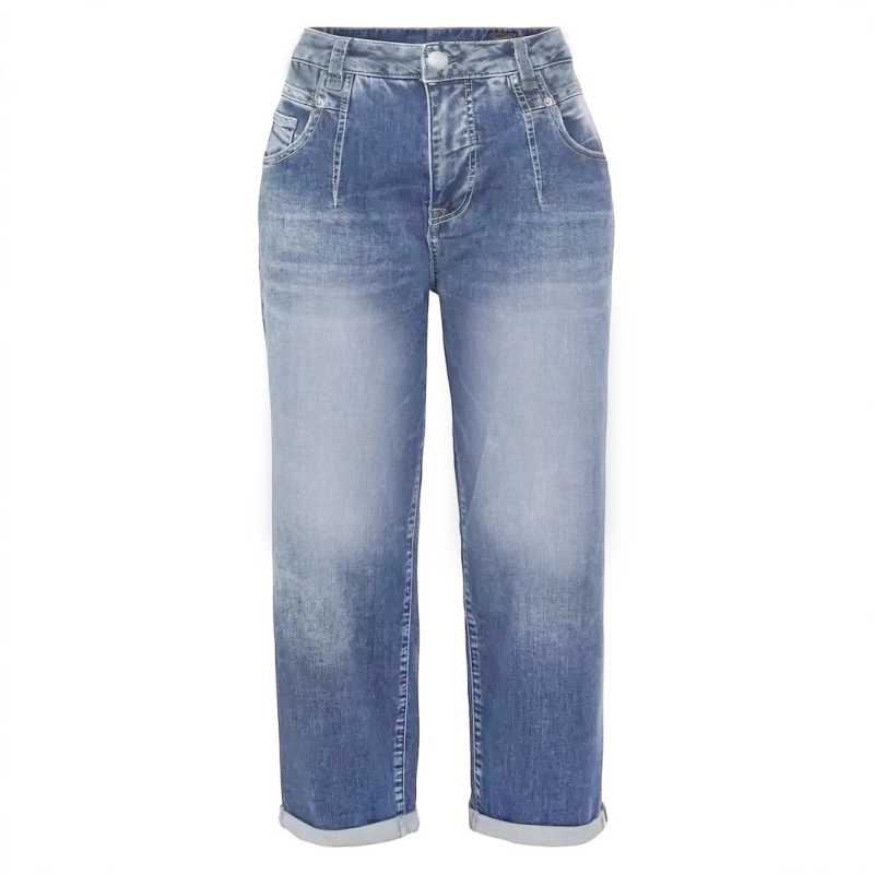 Džinsi ar taisnu līniju, vidējā jostas vieta, denims ar 50–70% kokvilnas un <30% poliester, augsta elastība