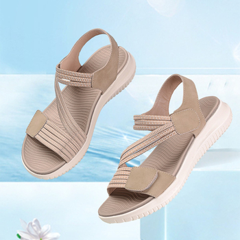 Αθλητικά σανδάλια με εθνοτικό μοτίβο, PU επάνω μέρος, δερμάτινη σόλα, στρογγυλή μύτη, ιμάντες εμπρός και πίσω