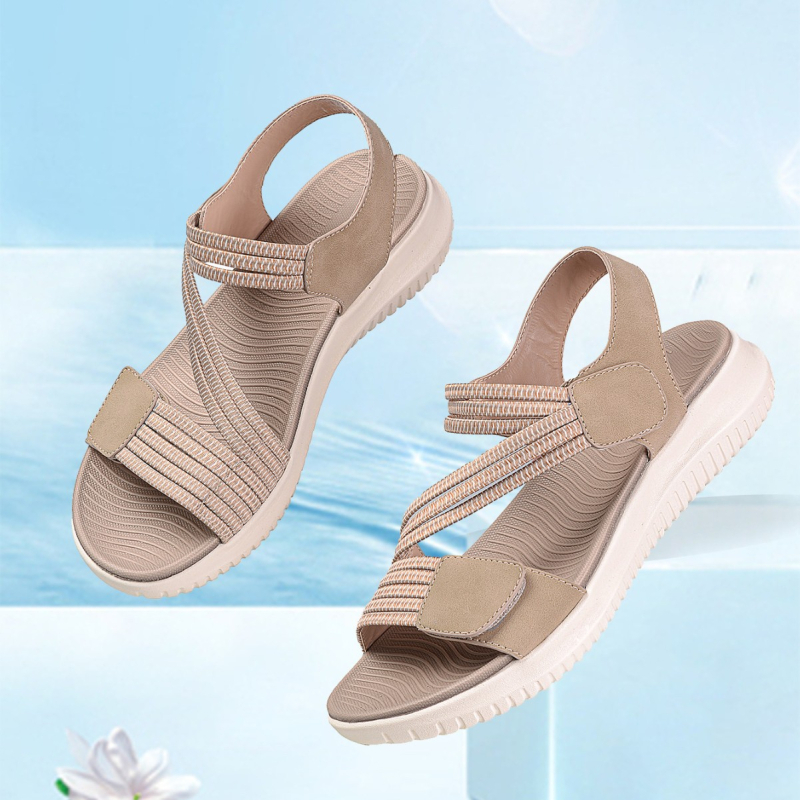 Αθλητικά σανδάλια με εθνοτικό μοτίβο, PU επάνω μέρος, δερμάτινη σόλα, στρογγυλή μύτη, ιμάντες εμπρός και πίσω