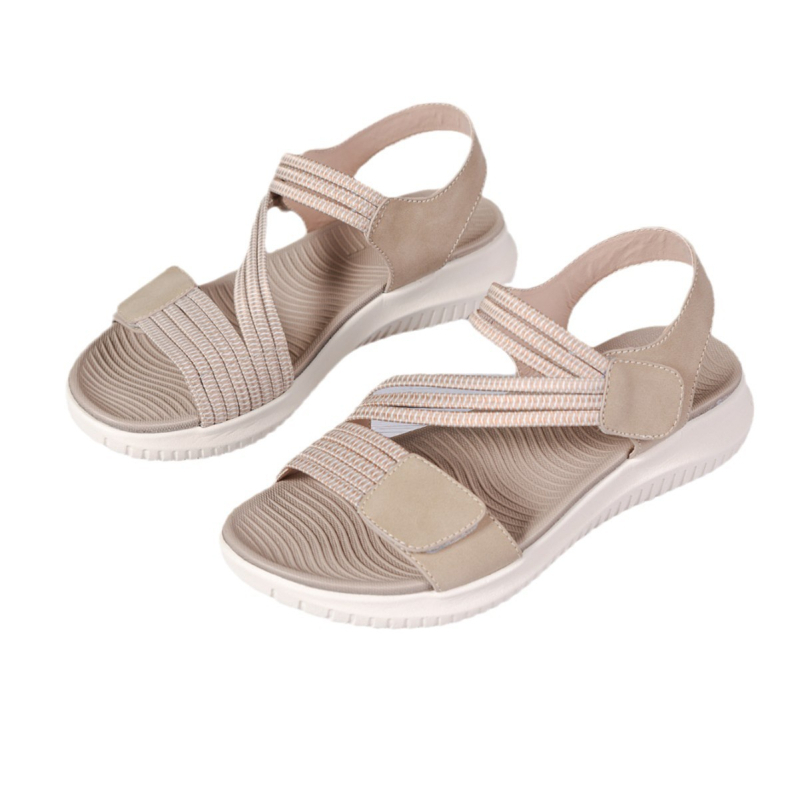 Αθλητικά σανδάλια με εθνοτικό μοτίβο, PU επάνω μέρος, δερμάτινη σόλα, στρογγυλή μύτη, ιμάντες εμπρός και πίσω