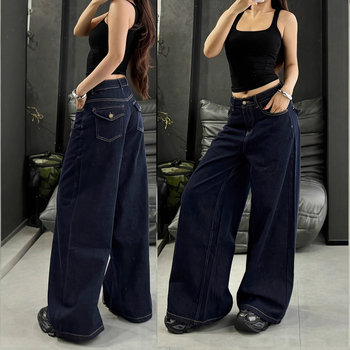 Džinsi, plata kāja, viduklis vidējais, garas bikses, kokvilnas-spandeksa maisījums