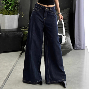 Džinsi, plata kāja, viduklis vidējais, garas bikses, kokvilnas-spandeksa maisījums