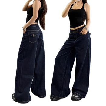 Džinsi, plata kāja, viduklis vidējais, garas bikses, kokvilnas-spandeksa maisījums