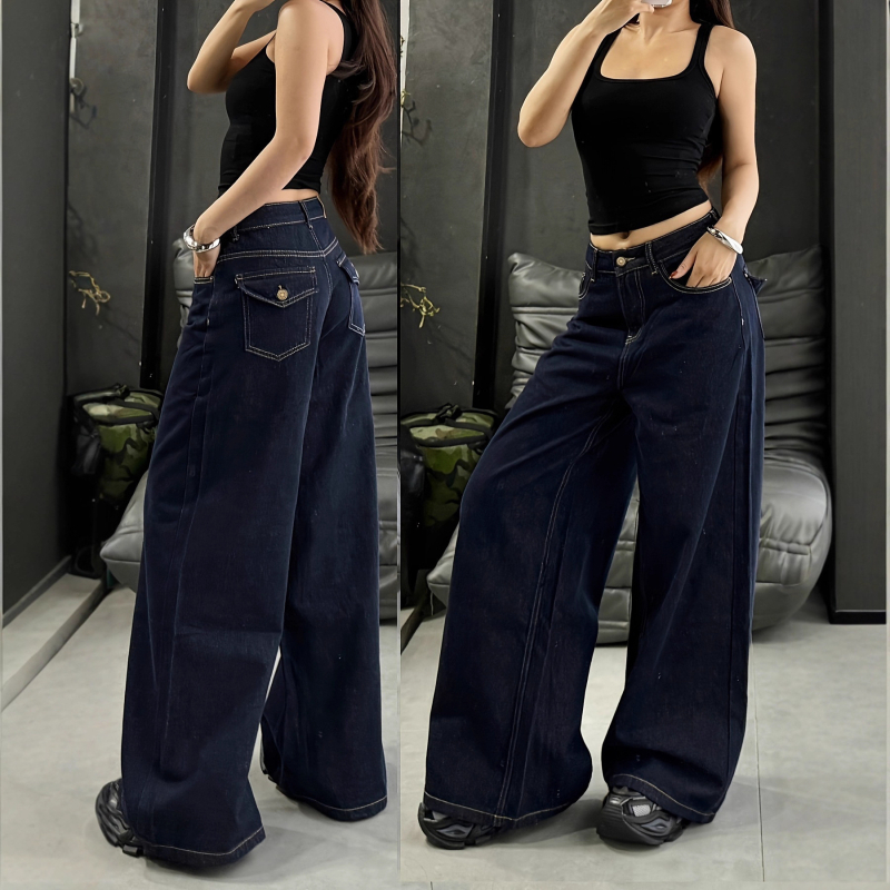 Džinsi, plata kāja, viduklis vidējais, garas bikses, kokvilnas-spandeksa maisījums