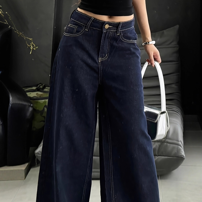 Džinsi, plata kāja, viduklis vidējais, garas bikses, kokvilnas-spandeksa maisījums