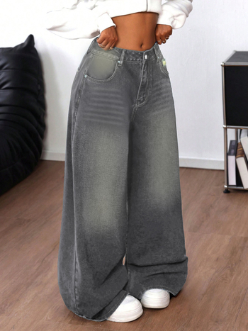 Džinsi no džinsa, taisna silueta, gari, izmazgāti, 70-80% kokvilna