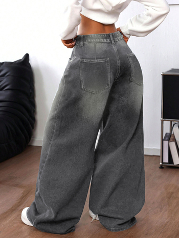 Džinsi no džinsa, taisna silueta, gari, izmazgāti, 70-80% kokvilna