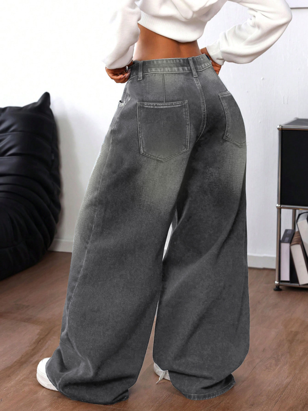 Džinsi no džinsa, taisna silueta, gari, izmazgāti, 70-80% kokvilna