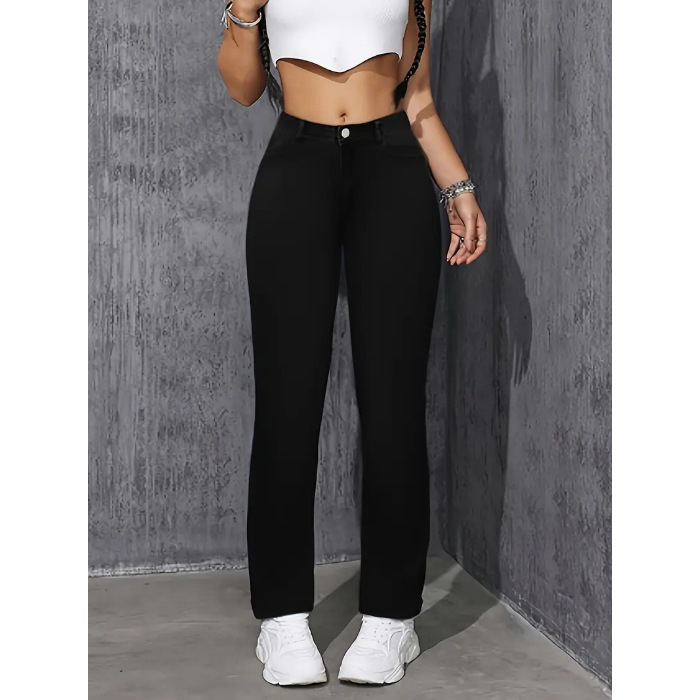 Ženske traperice s ravnim krojem, ultra nisko struk, dugačke, blago rastezljive, mješavina pamuka i elastana