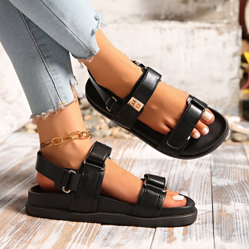 Γυναικείες πλατφορμες σανδάλια — PU επάνω, PU εσωτερικό, καουτσούκ σόλα, στρογγυλός δάκτυλος, Velcro κλείσιμο