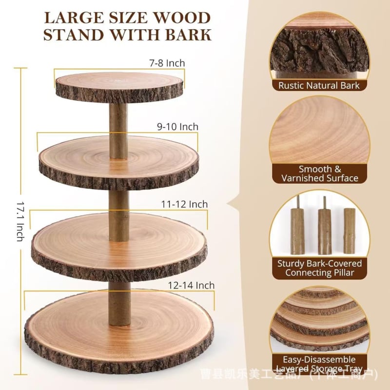Višeslojni drveni stalak za tortu – ručna izrada od Paulownia, masivno drvo, porijeklo Šandong