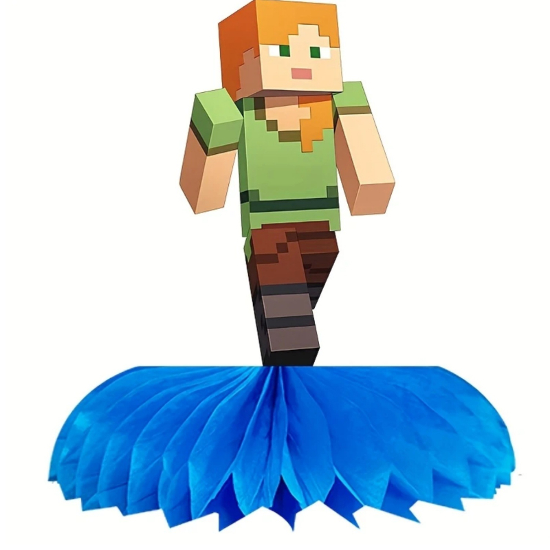 5-dijelni set stolnih ukrasa s temom igre u pixelnom stilu, rudarski i robotski motiv (moderni minimalistički stil)