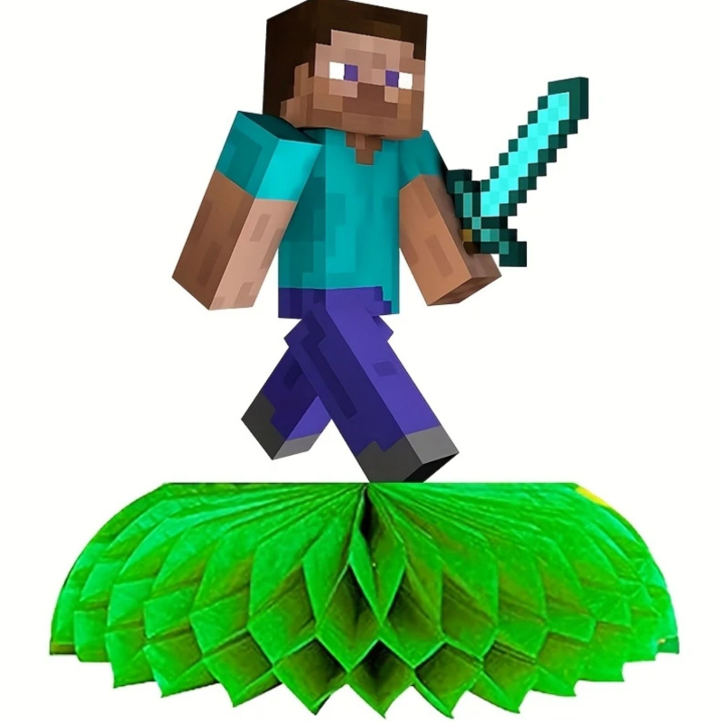 5-dijelni set stolnih ukrasa s temom igre u pixelnom stilu, rudarski i robotski motiv (moderni minimalistički stil)